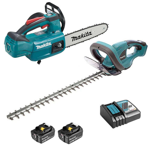 DLXRT02 MAKITA 2 trädgårdsverktyg 18V LXT (kedjesåg DUC254Z + häcksax DUH523Z + 2 x 5Ah + laddare DC18RC)
